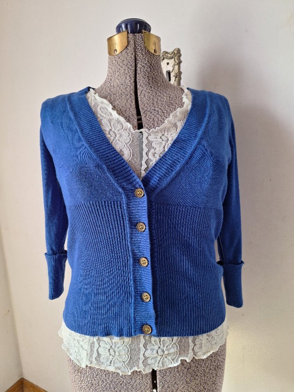 Rayon Polyester Blue Cardigan Office Meeting